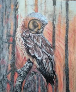 Halina Kuromska „ Sowa puchacz”, akryl, 2026 r.